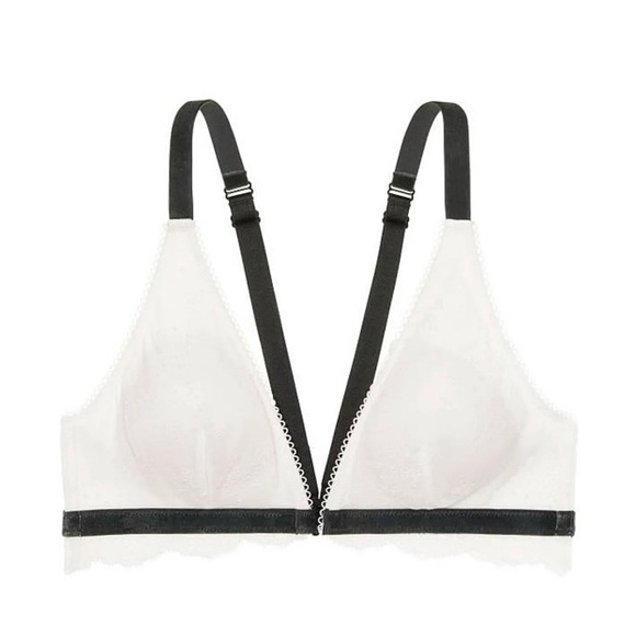 Victoria’s Secret White Chantilly Lace Front Close Velvet Trims Bralette Size L - Picture 3 of 14